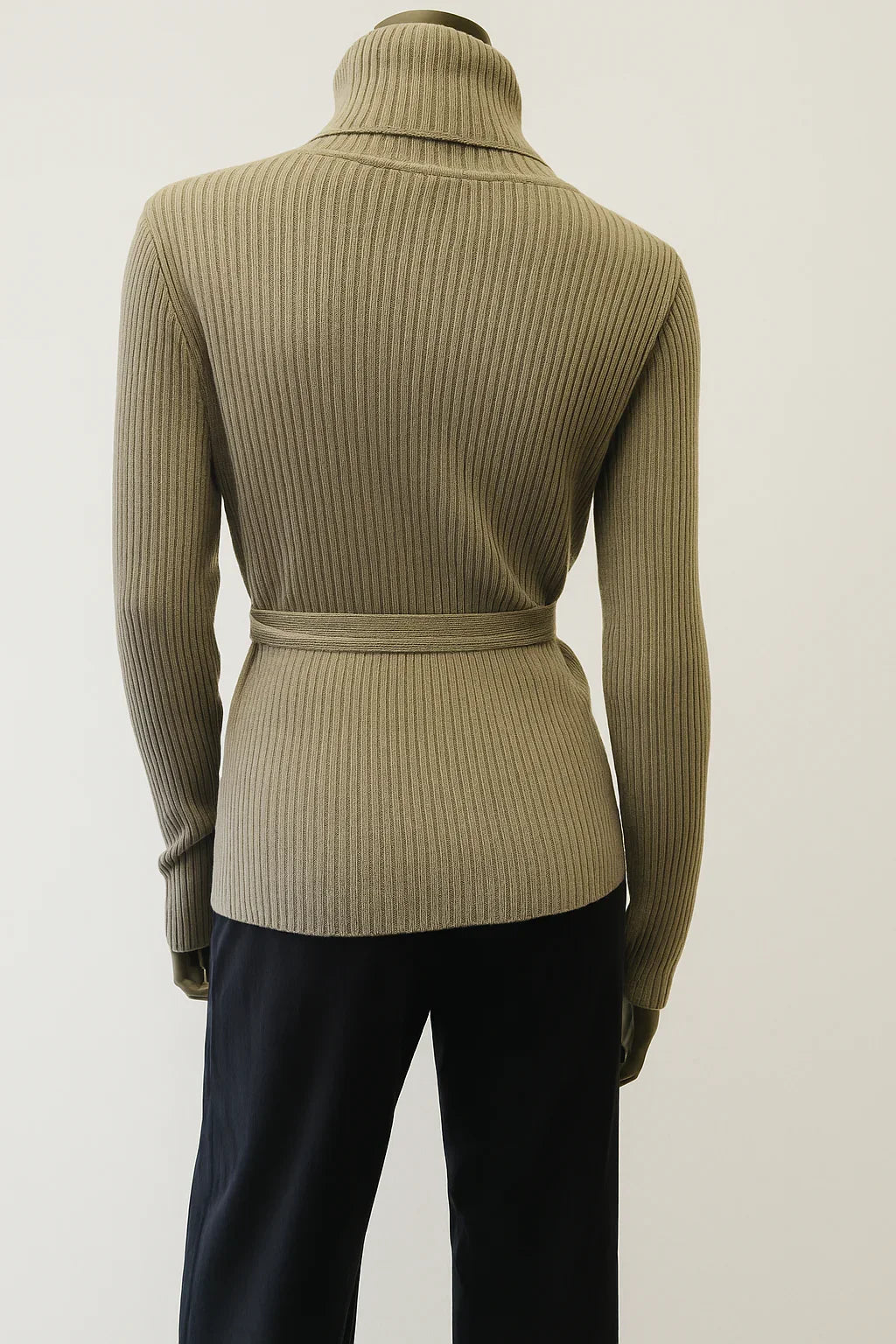 Assymetric thin Ribbed Polo neck Sweater with ties Style No. Boss 26 - Extravagance Fashion 