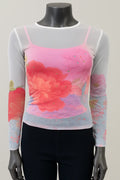 Printed Mesh T Shirt with Embelishment   Big Red print - Extravagance Fashion 