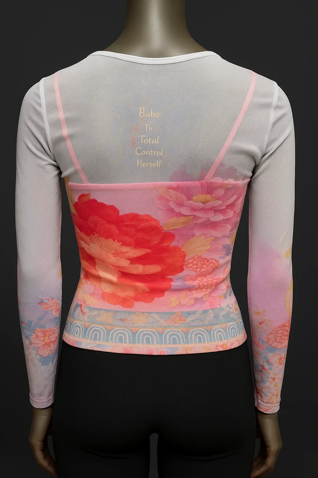 Printed Mesh T Shirt with Embelishment   Big Red print - Extravagance Fashion 