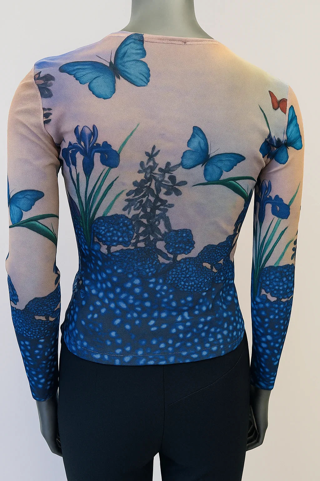 Printed Mesh T Shirt with Embelishment Butterflies print - Extravagance Fashion 