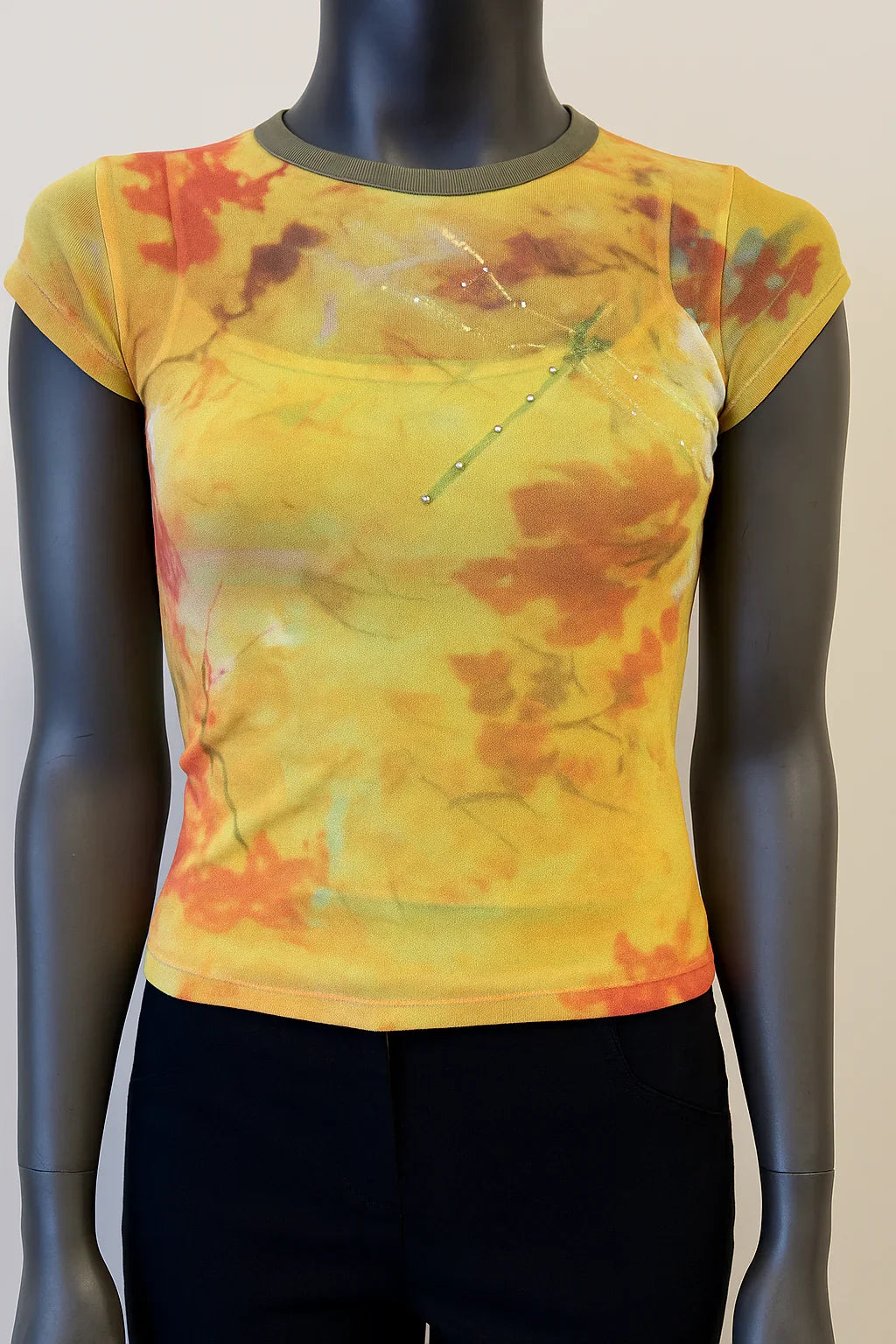 Printed Mesh T Shirt with Embelishment  Dragon Fly Print - Extravagance Fashion 