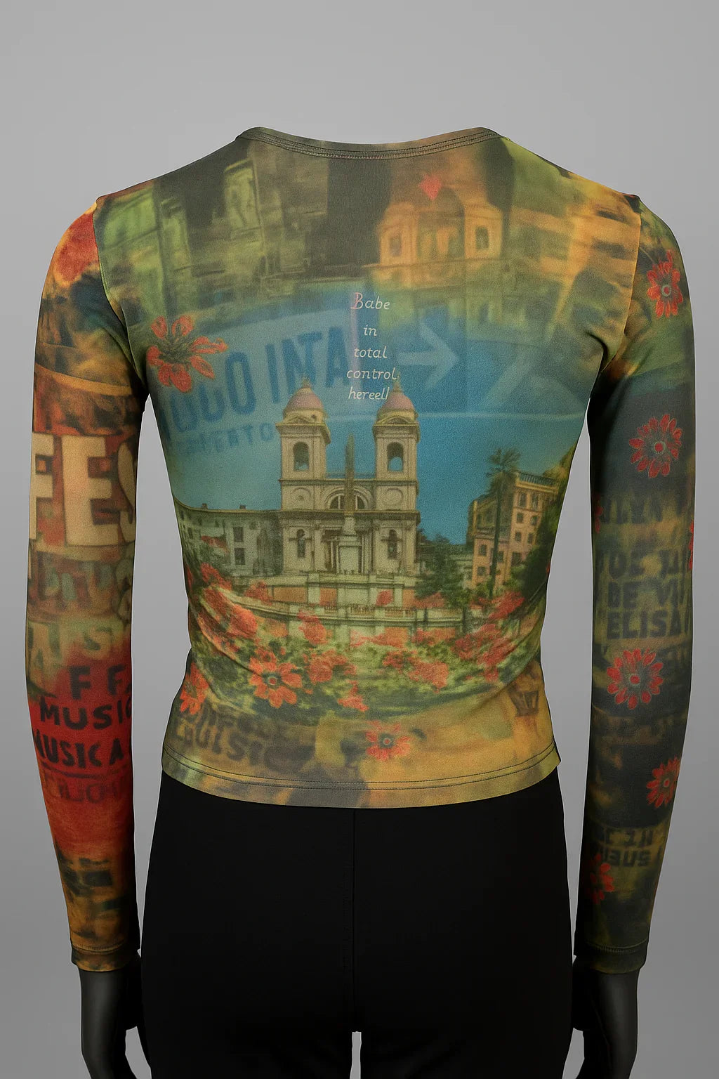 Printed Mesh T Shirt with Embelishment Ergo Italia - Extravagance Fashion 