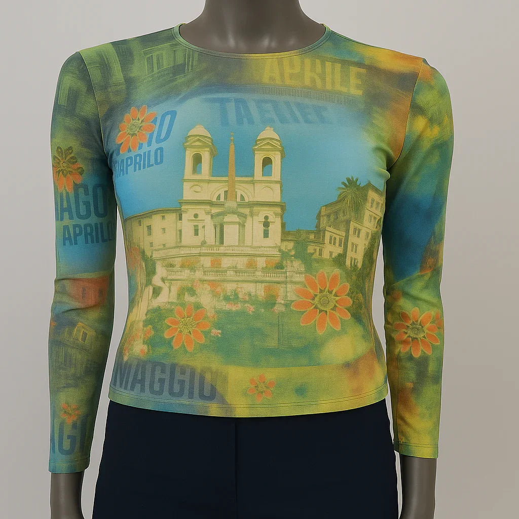 Printed Mesh T Shirt with Embelishment Ergo Italia - Extravagance Fashion 