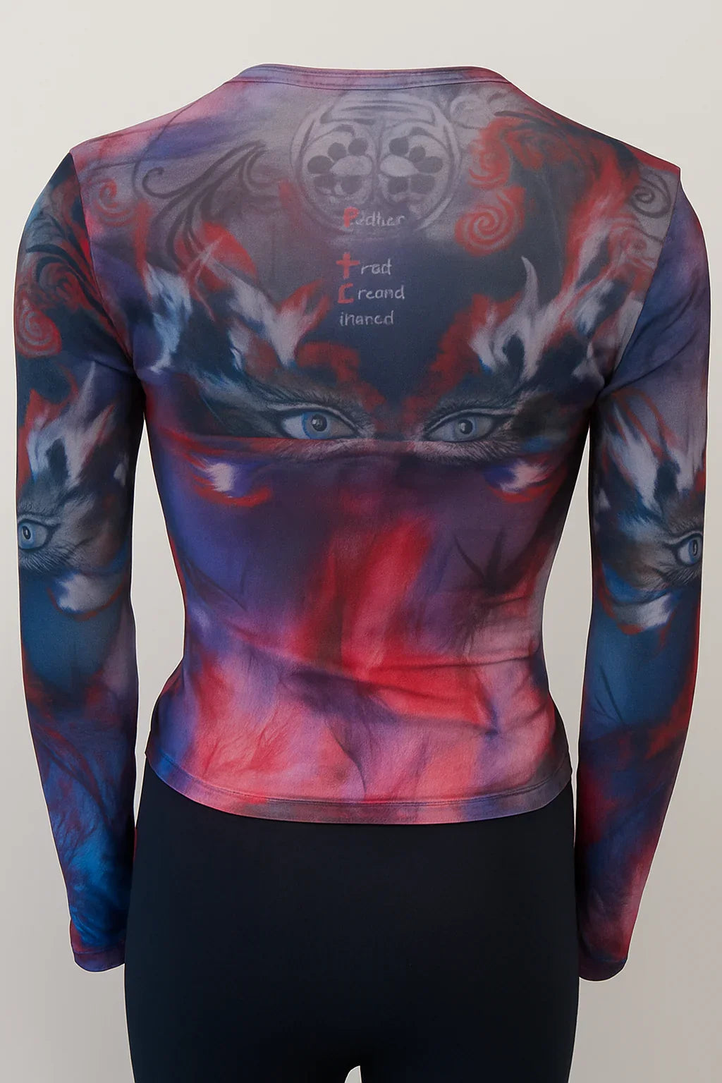 Printed Mesh T Shirt with Embelishment eye mask - Extravagance Fashion 