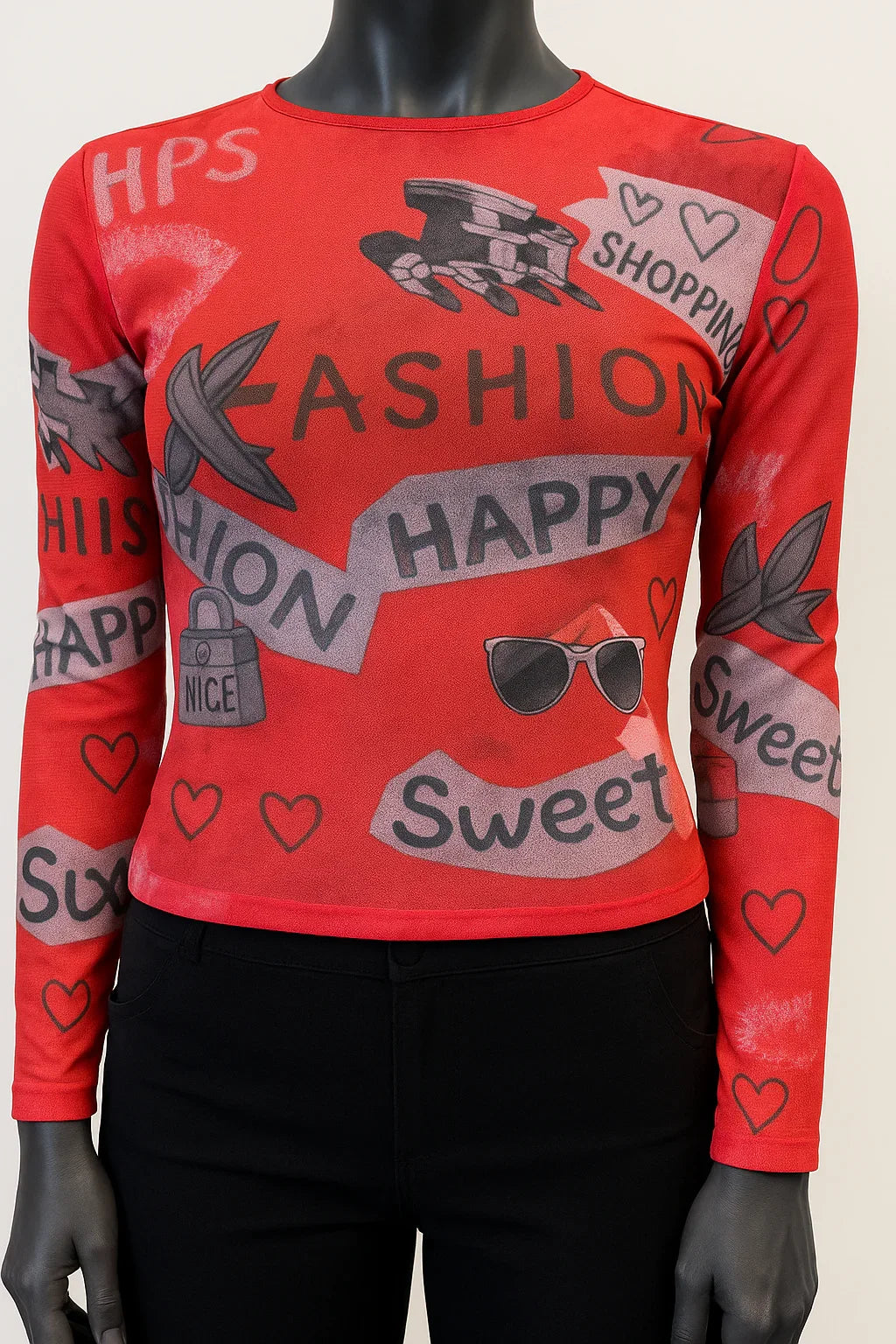 Printed Mesh T Shirt with Embelishment   Fashion Print - Extravagance Fashion 