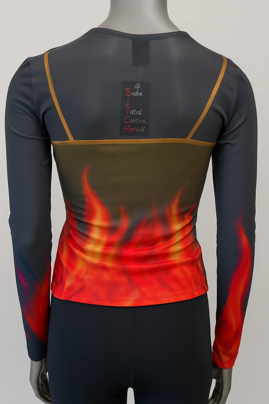 Printed Mesh T Shirt with Embelishment   Flames Print - Extravagance Fashion 