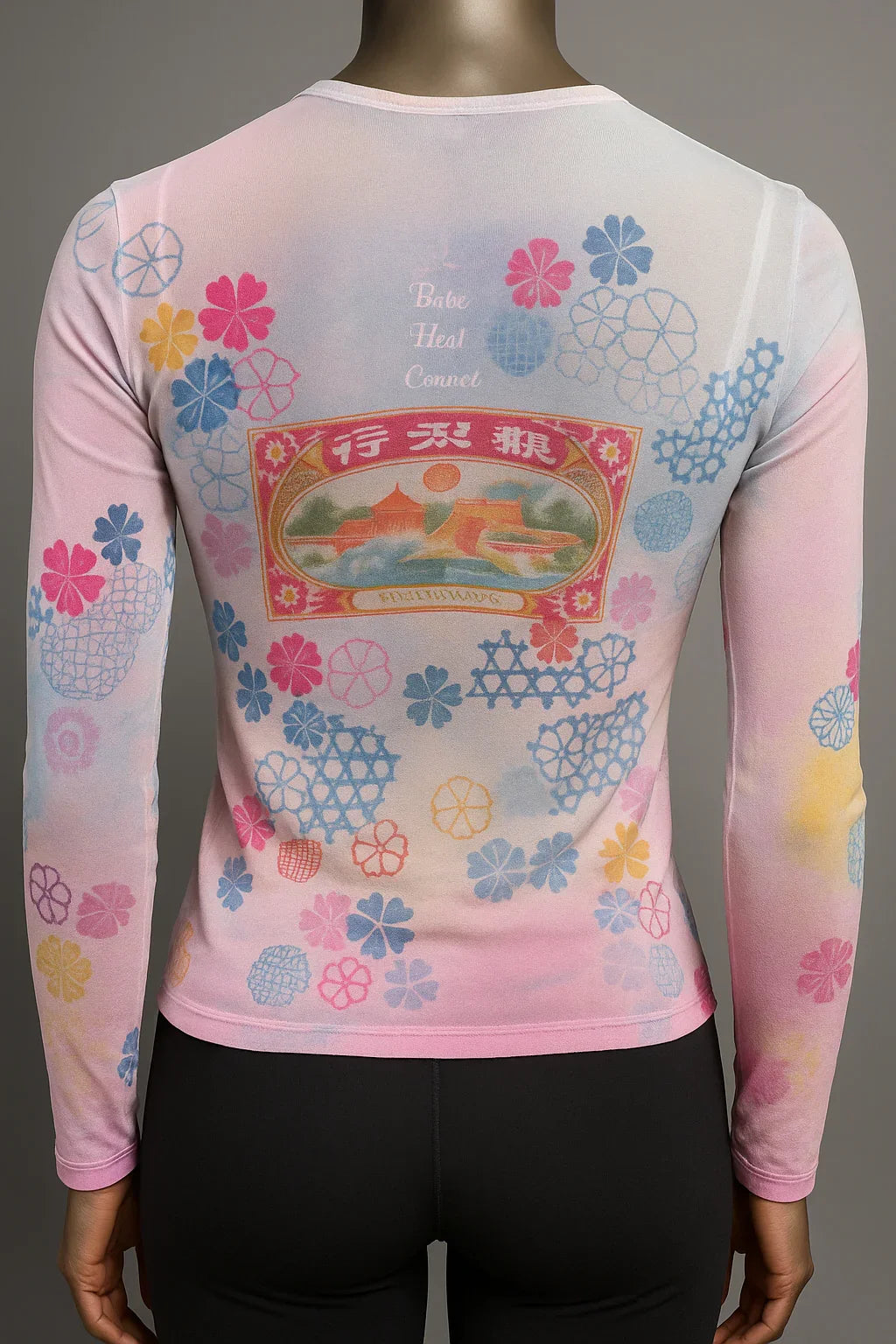 Printed Mesh T Shirt with Embelishment Hang Lee Print - Extravagance Fashion 