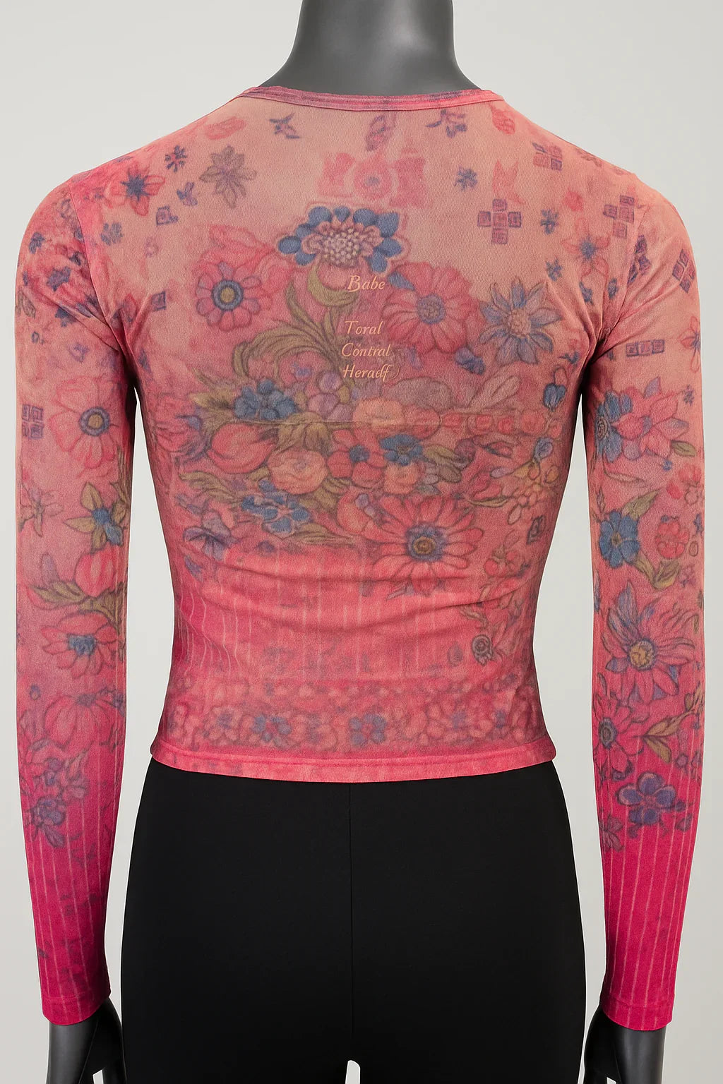 Printed Mesh T Shirt with Embelishment  Flower Patch Print - Extravagance Fashion 