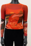 Printed Mesh T Shirt with Embelishment  Geisha print - Extravagance Fashion 