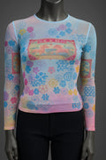 Printed Mesh T Shirt with Embelishment Hang Lee Print - Extravagance Fashion 