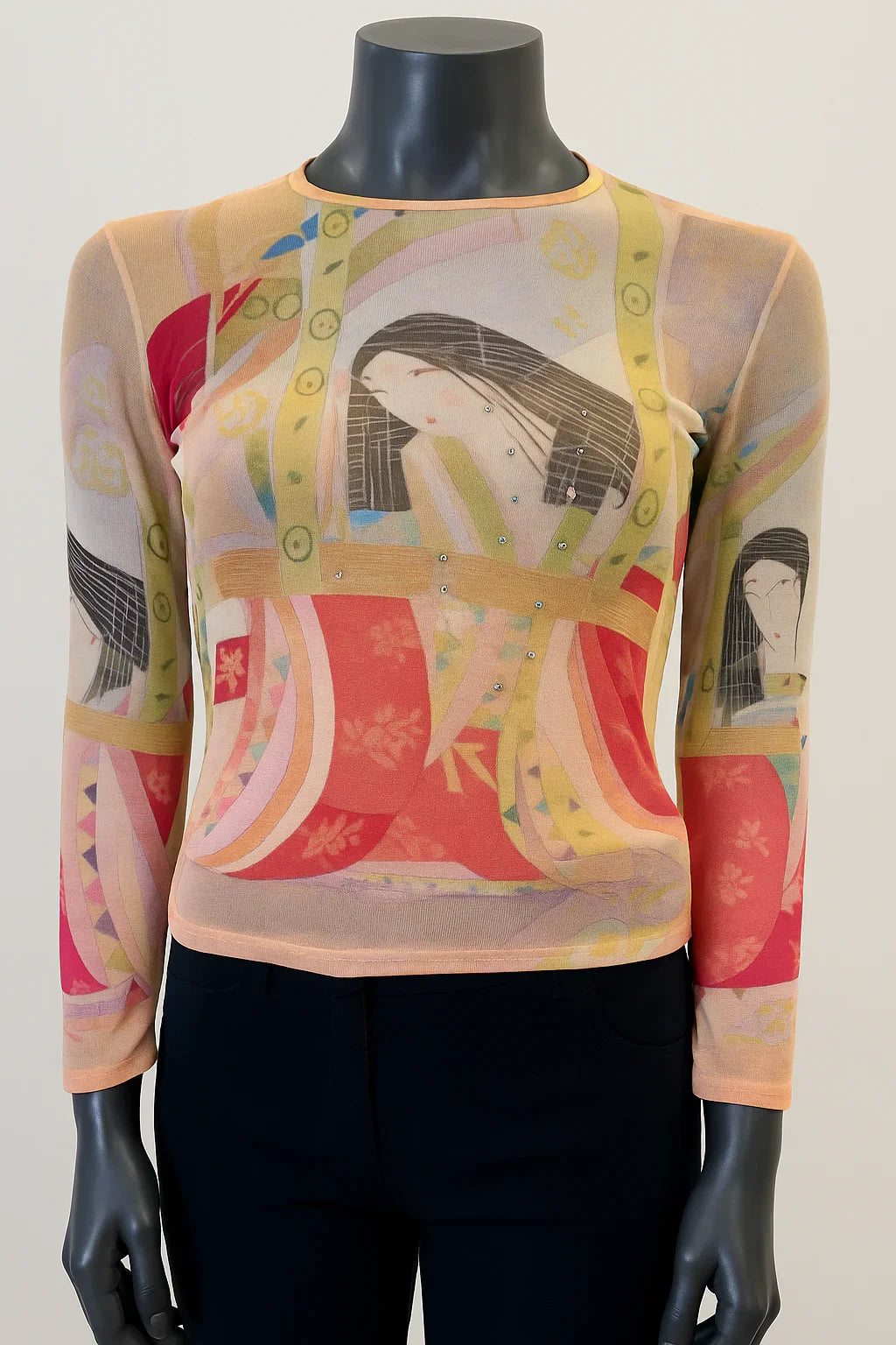 Printed Mesh T Shirt with Embelishment   Japanese Doll - Extravagance Fashion 
