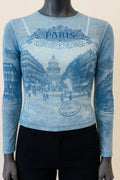 Printed Mesh T Shirt with Embelishment Patheon Print - Extravagance Fashion 