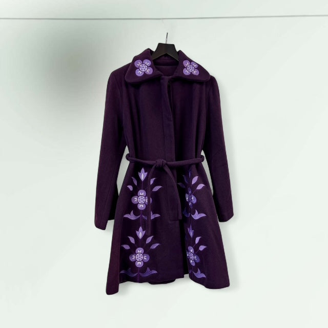 Embroided Purple wool Coat - Extravagance Fashion 