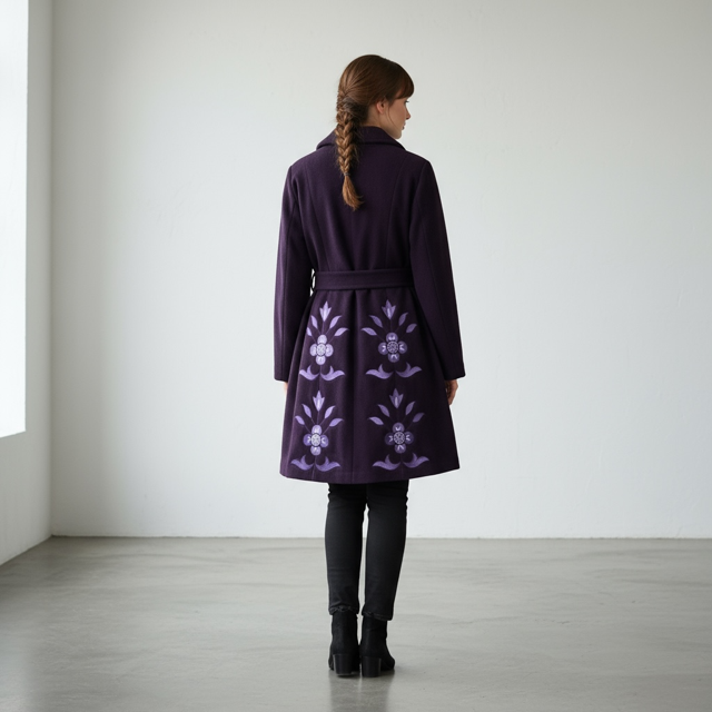 Embroided Purple wool Coat - Extravagance Fashion 