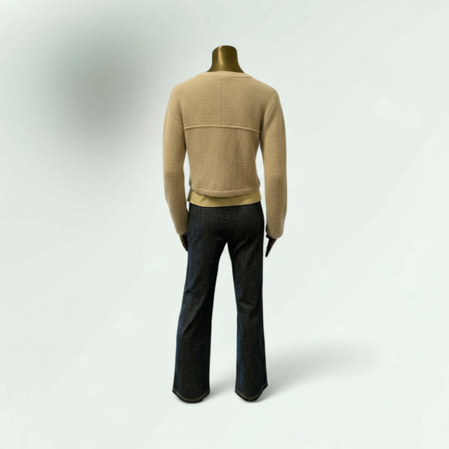 Beige Cropped Knit Cardigan with Ring Detail-Gargrish-Lunatisme - Extravagance Fashion 