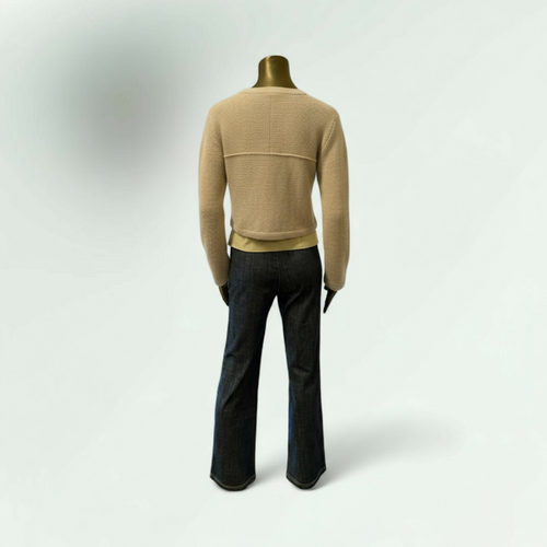 Beige Cropped Knit Cardigan with Ring Detail-Gargrish-Lunatisme - Extravagance Fashion 