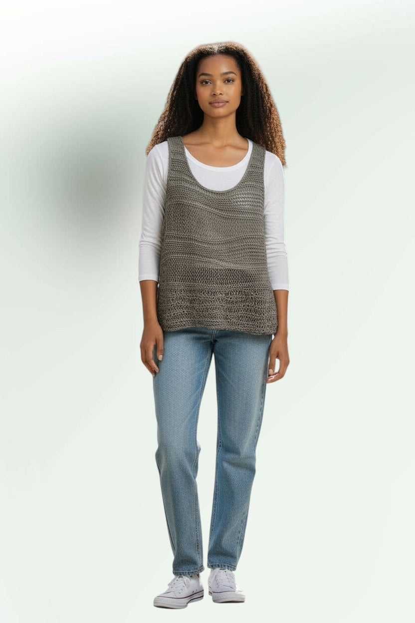 Open Weave Cotton Mid Length Tank Top