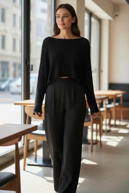 Wide Neck Drapey Cropped Sweater