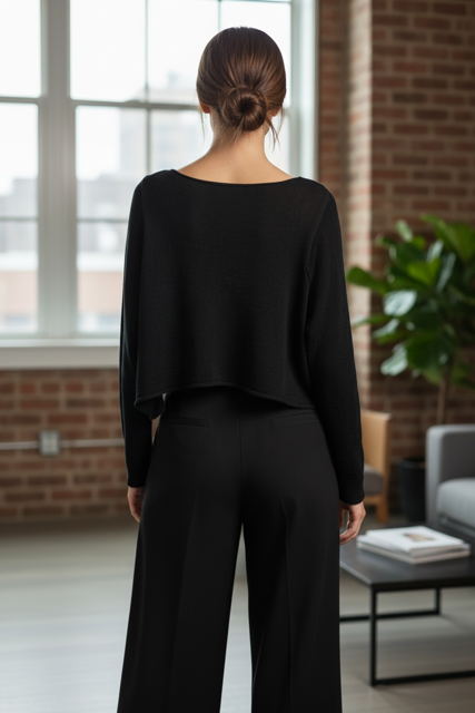 Wide Neck Drapey Cropped Sweater