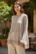 Mid Length Tunic Sweater with Layered Frill Hem