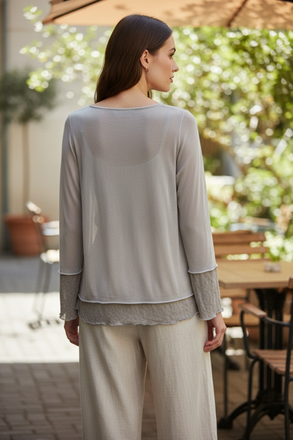 Mid Length Tunic Sweater with Layered Frill Hem
