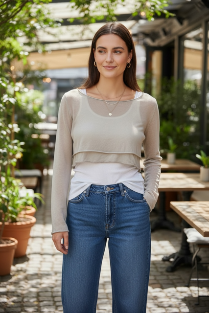 Cropped Sweater with Frill