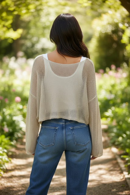 Loose Knit Drapey One Size Short Sweater