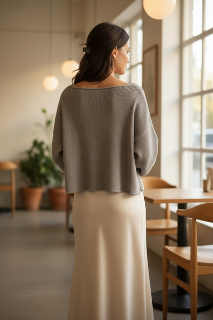 Wide Neck Drapey Cropped Sweater