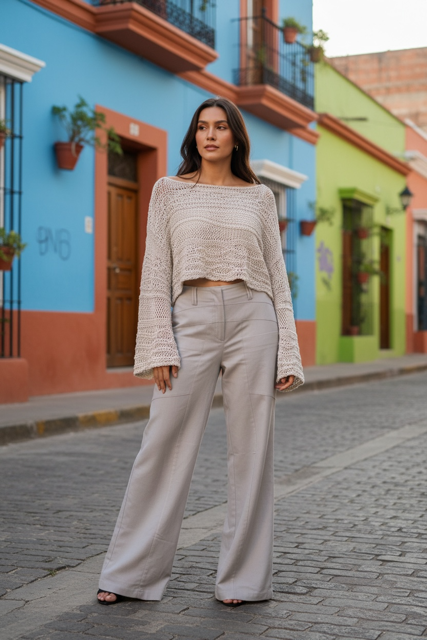 Stretch Nylon Cream Trousers H018 NRS