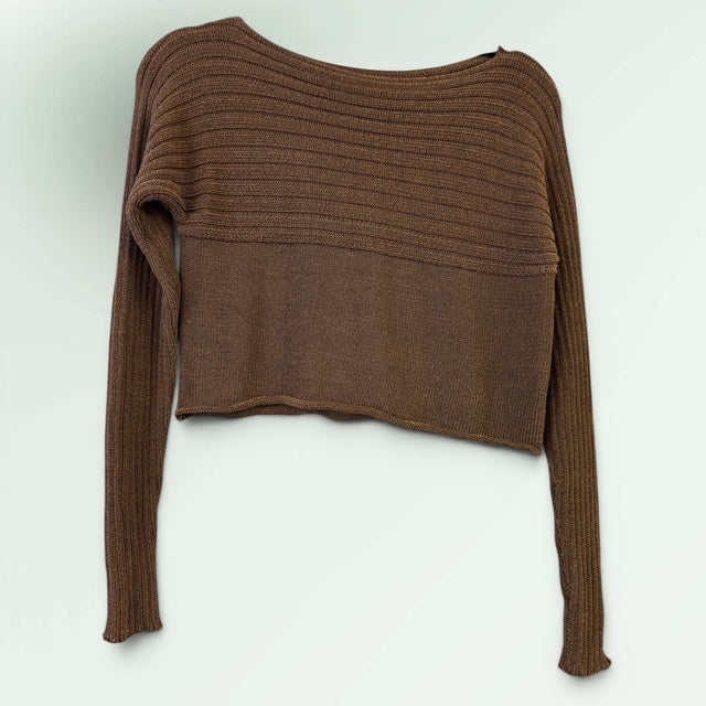 Half Ribbed Mustard Cropped Sweater — Sarah Pacini