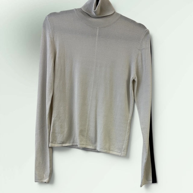 Sarah Pacini Beige Polo Neck Sweater with Black Stripe Detail