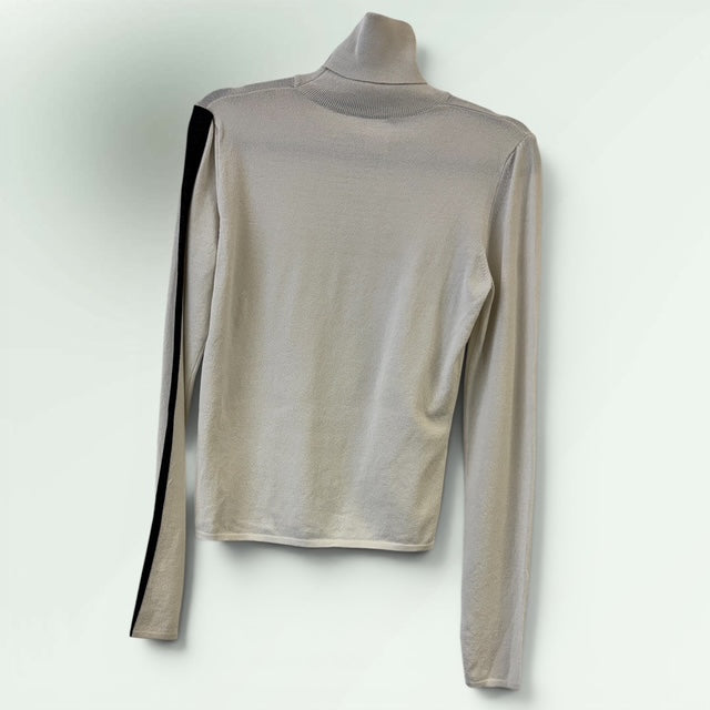 Sarah Pacini Beige Polo Neck Sweater with Black Stripe Detail