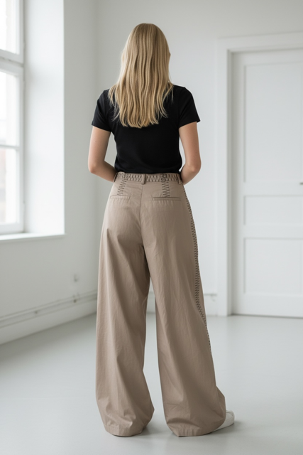 Long Mock Wrap Waxed Linen Trouser - Paolo Bellucci Style Petale 68