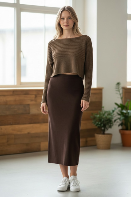 Knitted Long Skirt with Side Slit