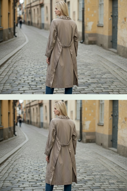 Long waxed linen Contemporary Coat with Zig Zig Embroidery -Poalo Bellucci style Petale 69