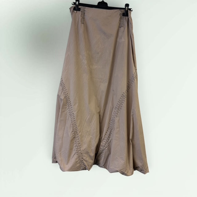 Long Tulip Ballon waxed linen skirt with Zig Zig Embroidery Paolo Bellucci Style Petale 64