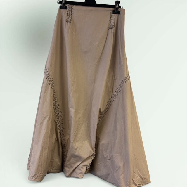Long Tulip Ballon waxed linen skirt with Zig Zig Embroidery Paolo Bellucci Style Petale 64