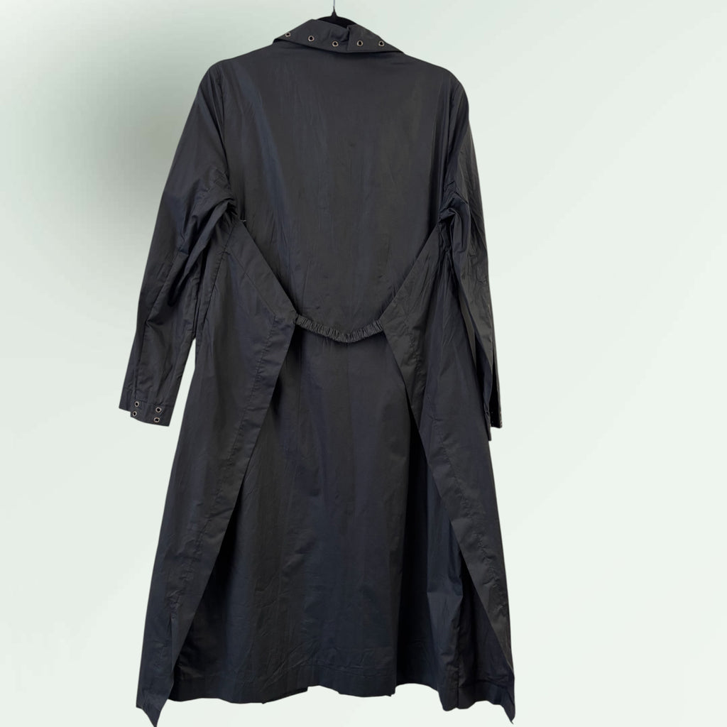 Long waxed linen Contemporary Coat with Zig Zig Embroidery -Poalo Bellucci style Petale 69