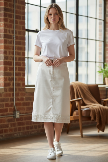 Midi White Satin Skirt -Paolo Bellucci style no.Quid 68