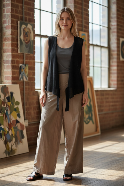 Sarah Pacini Linen Cropped Tie Gilet