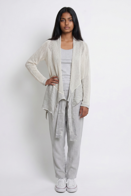 Asymmetric Wrap Cotton-Linen Cardigan