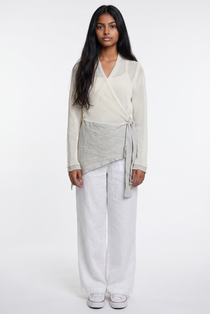 Asymmetric Wrap Cotton-Linen Cardigan