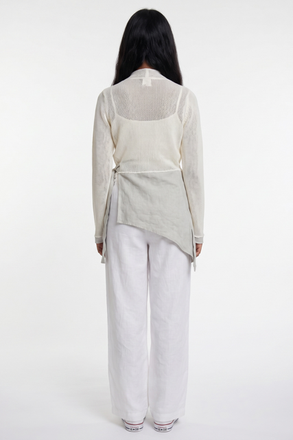 Asymmetric Wrap Cotton-Linen Cardigan