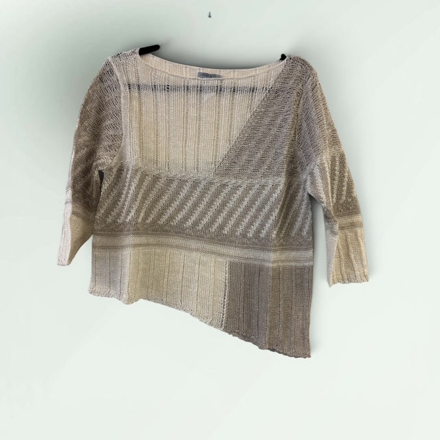 Two-Tone Patchwork Linen-Cotton Sweater