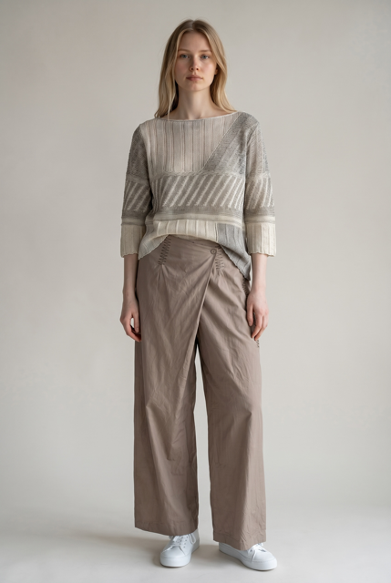 Two-Tone Patchwork Linen-Cotton Sweater