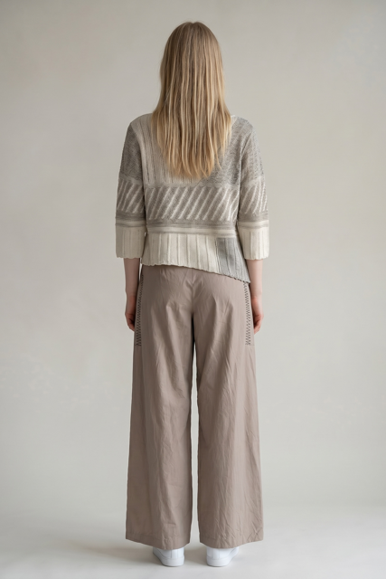 Two-Tone Patchwork Linen-Cotton Sweater