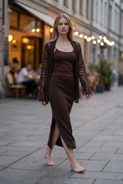 Lace Knit Edge-to-Edge Linen-Cotton Cardigan
