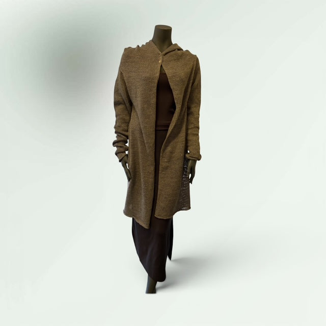 Contemporary Hooded Cardigan with Button Back-Front