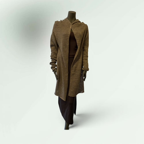Contemporary Hooded Cardigan with Button Back-Front