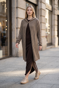 Contemporary Hooded Cardigan with Button Back-Front